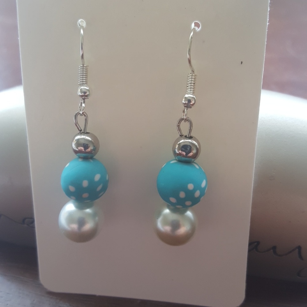 Blue 💙 & White Polka- dot Statement Earrings 💎